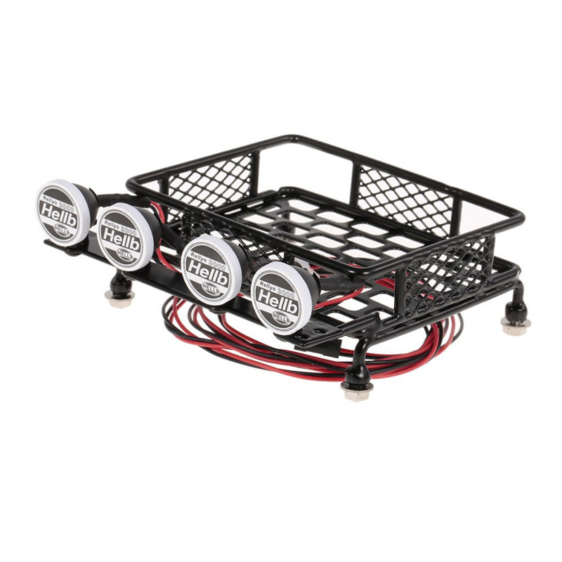 RC 1/10 Metal Roof Rack Luggage Carrier with Round LED Lights 2 White 2 Red