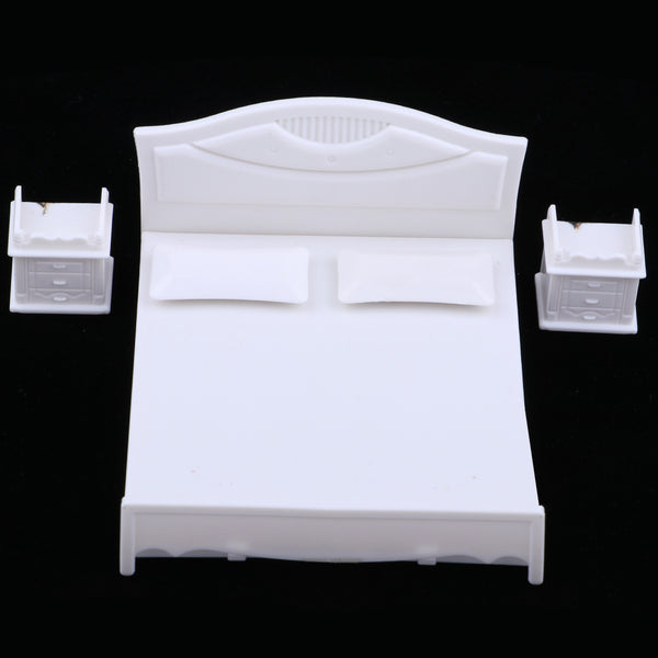 1/20 White Double Bed Beside Table Plastic for Dollhouse Furniture 100x90mm