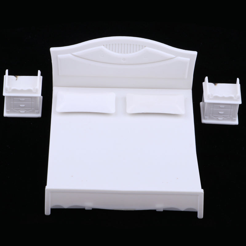 1/20 White Double Bed Beside Table Plastic for Dollhouse Furniture 100x90mm