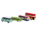 4 Pieces Mini Pocket City Bus Model Double Decker Alloy Bus Pull Back Toy