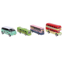 4 Pieces Mini Pocket City Bus Model Double Decker Alloy Bus Pull Back Toy