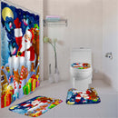 180X180 Santa Claus Christmas Gifts Shower Curtain with Hooks Waterproof Bathroom Carpet Set