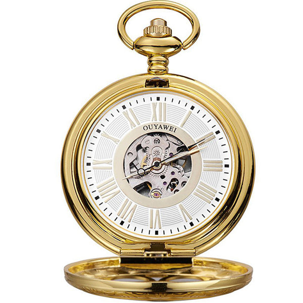 OUYAWEI P08 Classic Mechanical Pocket Watches Roman Numeraals Dial Men Retro Pendant Pocket Watch