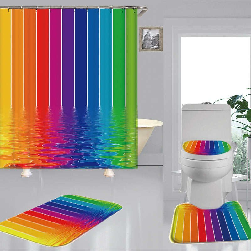 Water Lines Rainbow Polyester Shower Curtain Bathroom Curtain 3D Printing Water-Proof Bathroom Decor