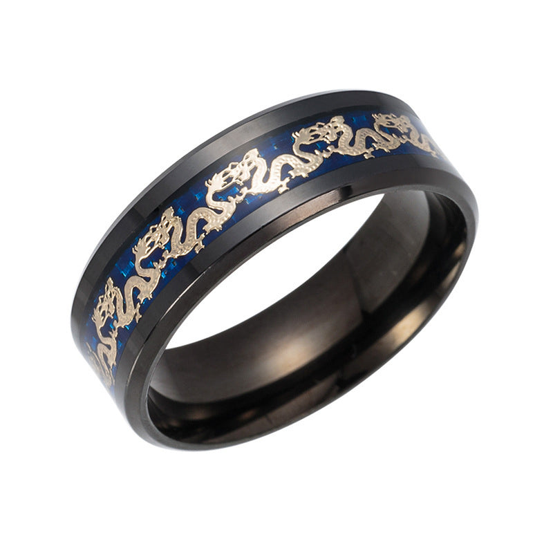 Ethnic Chinese Dragon Pattern Finger Ring Retro Titanium Steel Finger Rings Fashion Jewerly For Men