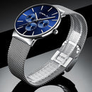 CRRJU 2155 Men Sapphire Blue Three Small Dial Calendar Fashion Steel Strap Casual Quartz Watch