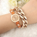 Fashion Chain Rivet Women Bracelet Leather Quartz Watch