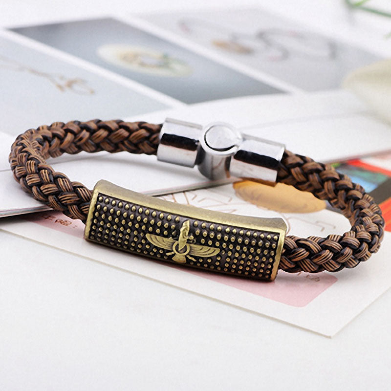 Retro Zinc Alloy Eagle Wax Rope Weaving Wristband Bracelet for Men