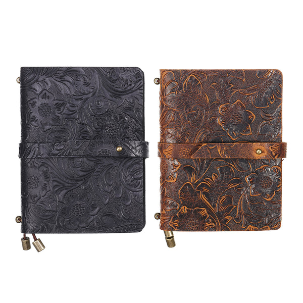Indra Handmade Medium Embossed Stitched Leather Diary Notebook Journal