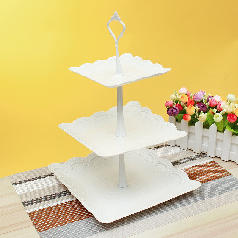 3 Tier Cake Stand Afternoon Tea Wedding Plates Party Embossed Display Tableware Cake Decorations