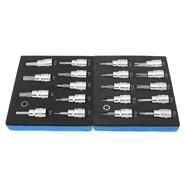 3/8 Inch Drive Socket 10pcs T10-T55 Torx Socket 9pcs H2-H10 Hex Socket Bit Set