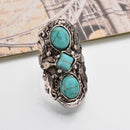Bohemian Retro Blue Turquoise Ring Sliver Carved Women Rings Accessories
