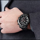 MEGIR 2068G Men Watch Luminous Display Chronograph Business Quartz Watch Stainless Steel Sport Watch