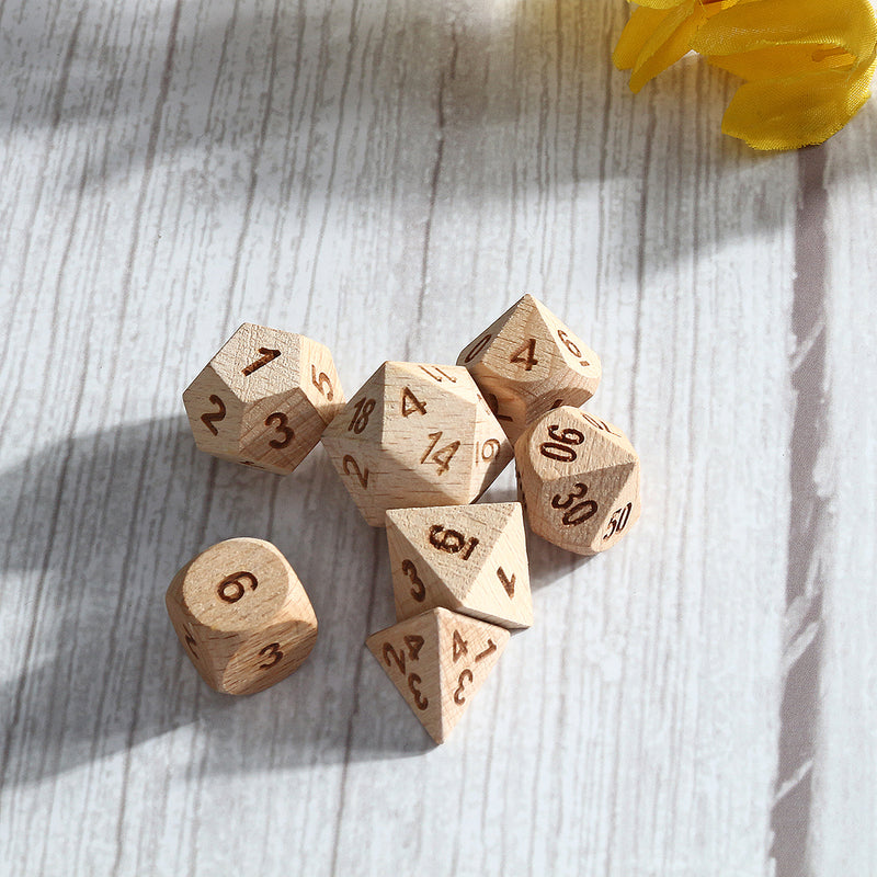 7Pcs Woodmade Polyhedral Dices Set Role Playing Game Dice Gadget for Dungeons Dragon Games Gift