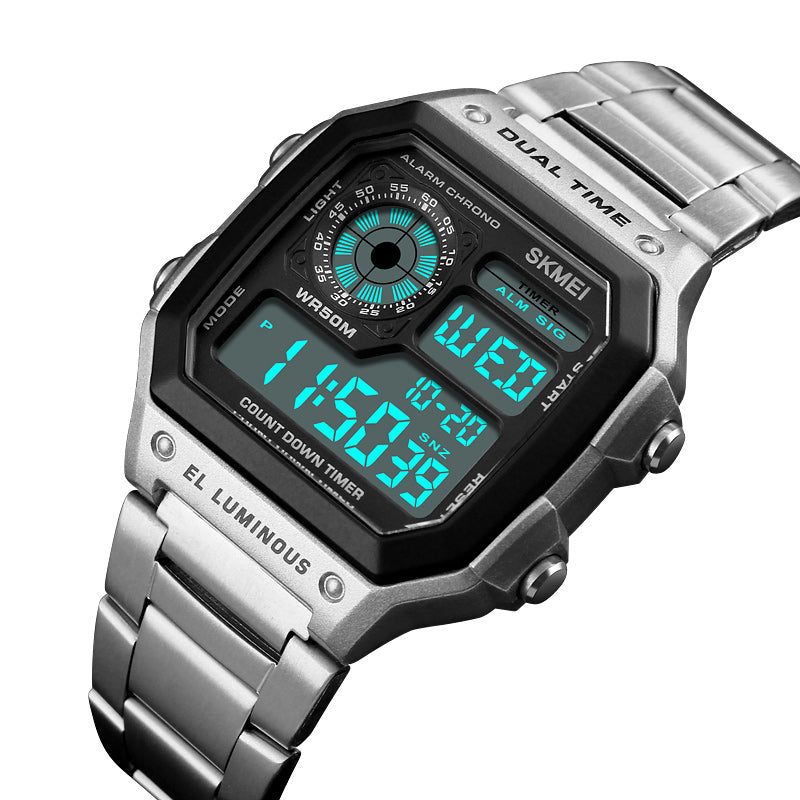 SKMEI 1335 Digital Watch Men Chronograph Alarm Watch Fashion Style Stainless Steel Sport Watch