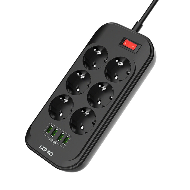 LDNIO 17W 3.4A 4-port USB Fast Charging Home Outlet 6 EU Plug Power Strip Switch