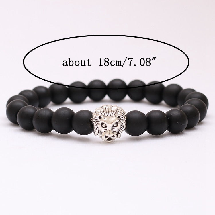 Ethnic Lion Matte Black Beads Bracelet Black Bead Bracelet For Men