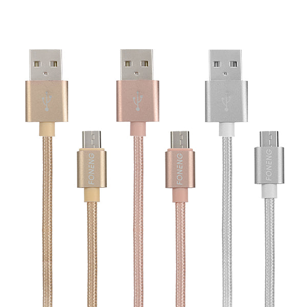 FONENG 1M Alloy Nylon Braid Micro USB Fast Charging Cable Date for Tablet Cell Phone