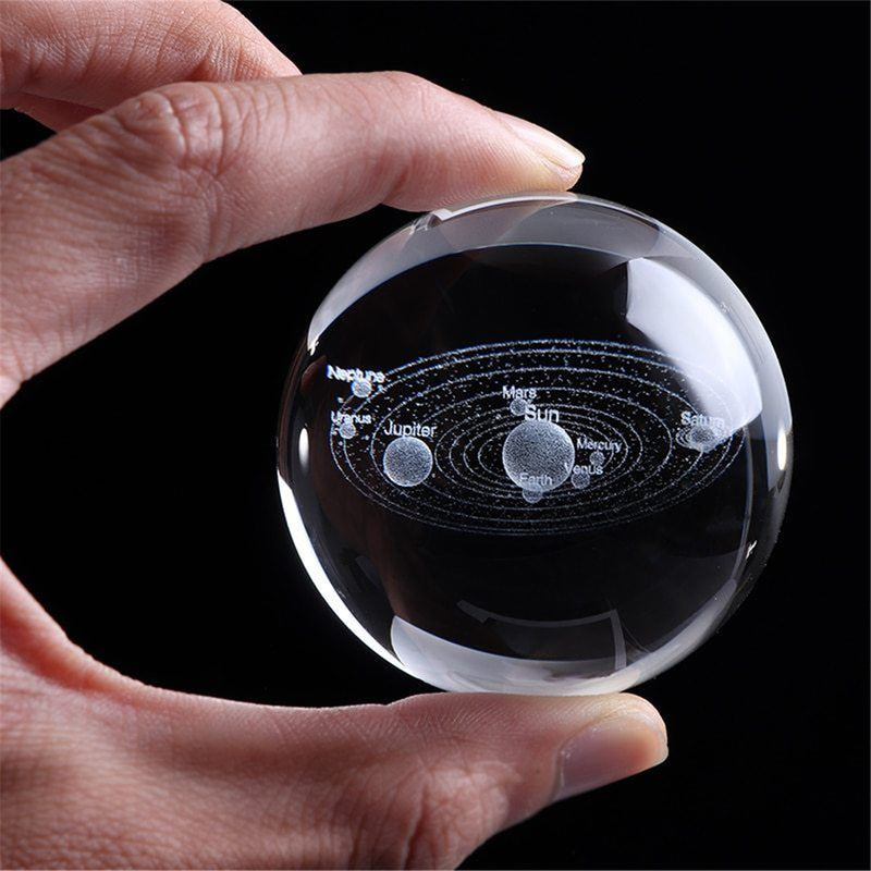 6cm Engraved Solar System Ball 3D Miniature Planets Model Crystal Ball Decorations + Stand