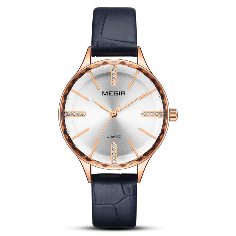 MEGIR 4213 Fashion Women Wristwatch Light Luxury Leather Strap Female Quartz Watch