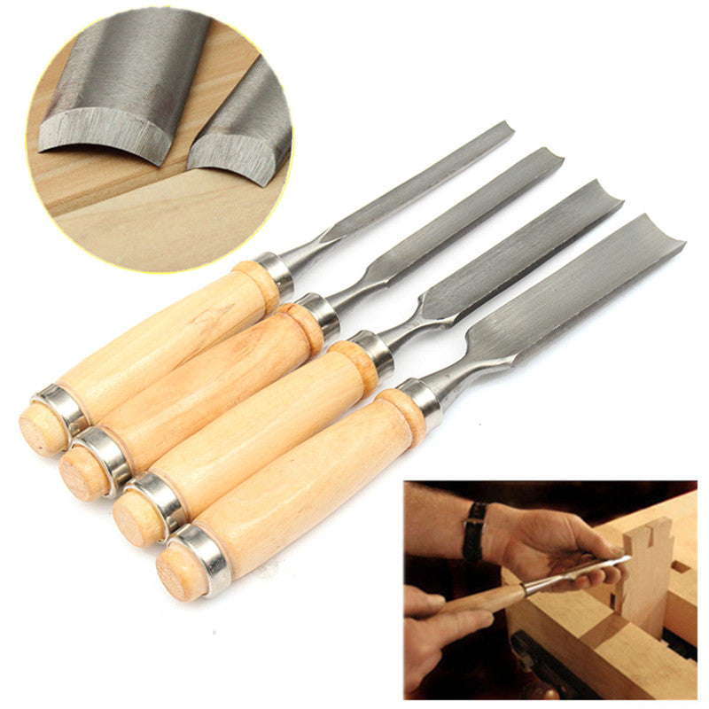 4Pcs Wood Carving Roughing Hand Chisel Tool Kit Set Working Professional Gouges