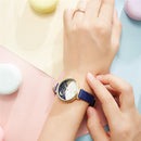 SHENGKE SK K0124 Starry Sky Good Night Stars Moon and Sun Patterns Fashion Women Leather Strap Quartz Watch