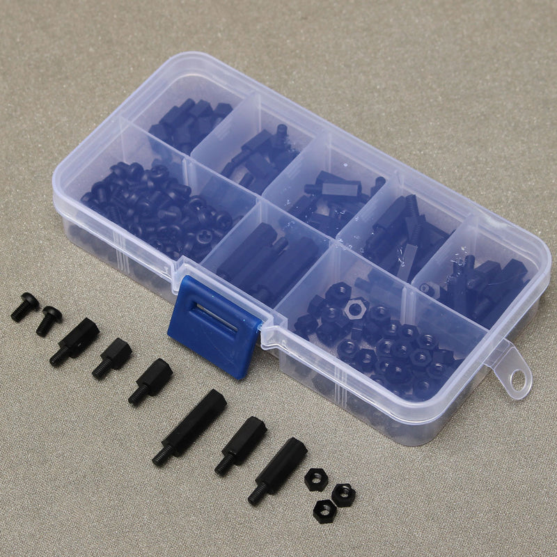 Suleve M3NH5 180Pcs M3 Nylon Screw Black Hex Screw Nut PCB Standoff Spacer Column Assortment Kit