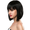 Fashion Natural Real Human Hair Black Full Head Wig Short Straight Flapper Bob Style Wig with Neat Bangs 33cm