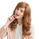 Fashion 22'' Women Girl Long Wave Curly Side Bangs Fringe Human Hair Wigs + Net Cap Cosplay Party Fancy Dress