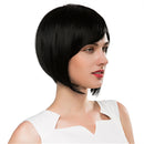 Fashion Women Short Straight Black Hair Wig Bob Style Bang Full Wig Real Human Hair Wig w/ Net Cap Party Halloween Cosplay Custume Accessory