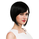 Fashion Women Short Straight Black Hair Wig Bob Style Bang Full Wig Real Human Hair Wig w/ Net Cap Party Halloween Cosplay Custume Accessory