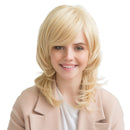 Fashion 48cm/19inch Women Wave Curly Side Bangs Fringe Human Hair Blonde Wigs + Net Cap