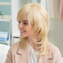 Fashion 48cm/19inch Women Wave Curly Side Bangs Fringe Human Hair Blonde Wigs + Net Cap