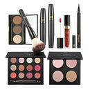 Set of 7 Professional Eye Face Lip Makeup Set Powder Eyeshadow Eyebrow Palette Waterproof Black Mascara Eyeliner Pen + Lip Gloss