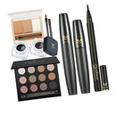12 colors EyeShadow Palette Eyebrow Powder Set with Waterproof Long Lasting Eyeliner Pen Black Brown Gel Black Mascara