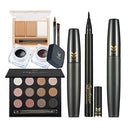 12 colors EyeShadow Palette Eyebrow Powder Set with Waterproof Long Lasting Eyeliner Pen Black Brown Gel Black Mascara