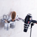 Durable Metal Wall Mount Hair Dryer Blower Holder Organizer with 2 Cup Storage Rack