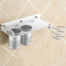 Durable Metal Wall Mount Hair Dryer Blower Holder Organizer with 2 Cup Storage Rack