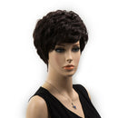 Fashion Women Short Curly Full Head Natural Human Hair Wigs Brown +Wig Cap