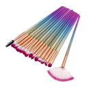15pcs COLORFUL ROSTED HANDLE Eye Lip Makeup Brush Set Eyelash Mascara Wand Eyeshadow Blending Make Up Flat Angled Fan Brushes Kit