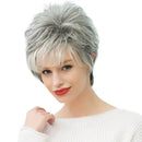 Fashion Women Short Natural Wave Human Hair Wig Full Head Wigs Ombre Gray