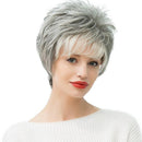 Fashion Women Short Natural Wave Human Hair Wig Full Head Wigs Ombre Gray