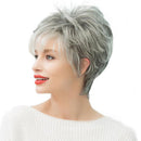 Fashion Women Short Natural Wave Human Hair Wig Full Head Wigs Ombre Gray