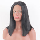 Women's Natural Silky Straight Lace Front Wig Medium Shoulder Length Synthetic Hair Wigs Daily Party Costume - Black 14inch/36cm