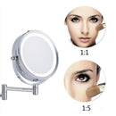 6 inch Battery Operated LED Lighted Wallmount Vanity Makeup Mirror, 1x/5x Magnification, Swivel Extension Arm