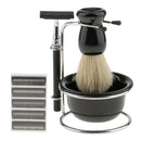 Anself 5 in 1 Men's Manual Razor Set Stainess Steel Stand Holder Wet Shaving Beard Razor Shaving Brush Bowl