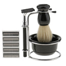 Anself 5 in 1 Men's Manual Razor Set Stainess Steel Stand Holder Wet Shaving Beard Razor Shaving Brush Bowl