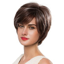 Fashion 12'' Women Bob Natural Straight Slightly Wavy Short 100 % Human Hair Wigs with Cap - Medium Brown - Heat Resistant Curling Irons Styling