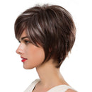 Fashion 12'' Women Bob Natural Straight Slightly Wavy Short 100 % Human Hair Wigs with Cap - Medium Brown - Heat Resistant Curling Irons Styling