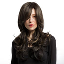 21inch Women Girls Long Curly Charming Synthetic Highlight Wigs with Side Bangs Hairnet Included - Dark Brown Mixed Blonde